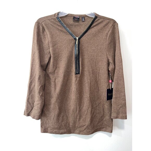Rafaella‎ Womens Brown Long Sleeve Top With Zipper Detail - Size L - Picture 1 of 9